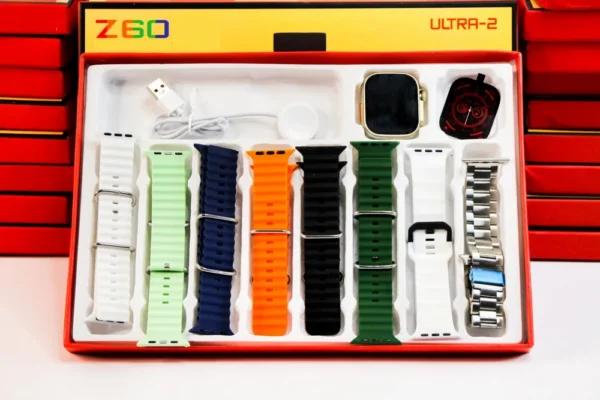 ساعة سمارت واتش Z60 Ultra 2 مع 8 استرابات بألوان مختلفة