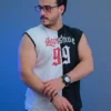 تيشيرت كت رجالي صيفي نصين ابيض في اسود عصري