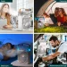 مروحة محمولة بباور بانك مع مرطب هواء بارد باضاءة ليلية