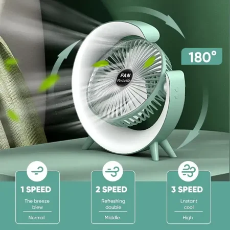 مروحة وابجورة ذكية دوران 180 درجة مع اضاءة ليلية LED و3 سرعات تبريد