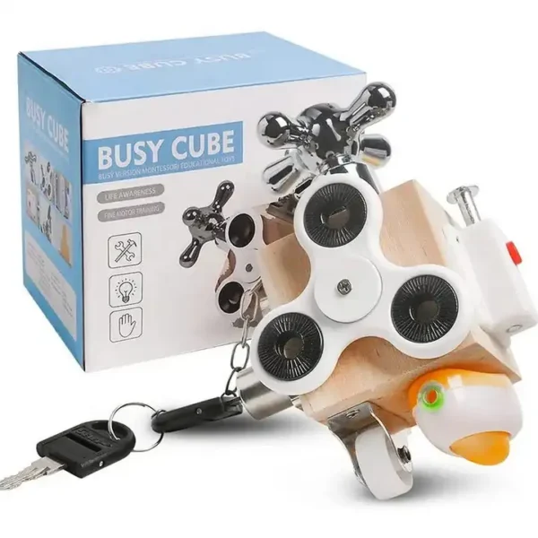 مكعب تفاعلي Busy Cube للاطفال لتنمية المهارات الحركية والتفكير الحسي