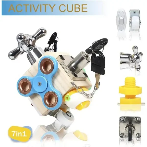 مكعب تفاعلي Busy Cube للاطفال لتنمية المهارات الحركية والتفكير الحسي