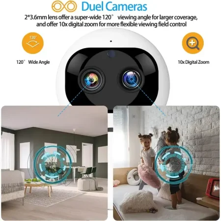 كاميرا مراقبة ذكية بانورامية 1080P كاميرا Ip واي فاي بعدسة مزدوجة
