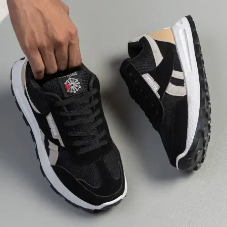 كوتشي ريبوك Reebok اسود بخطين رمادي مظهر كلاسيكي رياضي