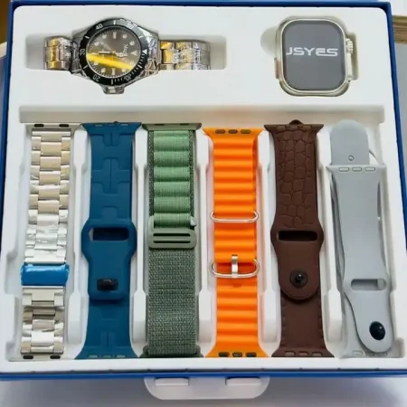 ساعة سمارت M74 Max باكدچ 6 ستراب وهديه ساعة معدن كلاسيك