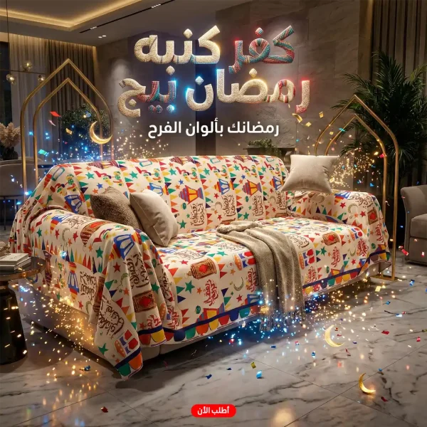 كفر كنبه رمضان بيج قماش سميك لحماية الكنب من الاتربة والبقع