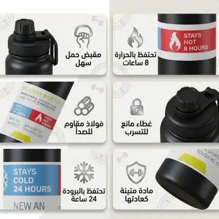 زجاجة مياه حرارية للجيم رياضية ستانلس ستيل 800 مل